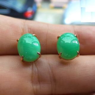 Only pair of burmese jade natural women's positive green egg surface s925 sterling silver inlaid earrings temperament earrings ethnic style round