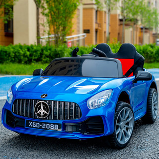 Apple jiaer children's electric car can sit on a boy's remote control four-wheel charging toy car for girls and four babies, painted blue + four-wheel drive + leather seat