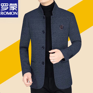 Luo meng autumn and winter woolen jacket middle-aged men stand collar casual jacket dad's clothing 2025 new top b28261# navy blue xl 180 recommendation 135-145jin jin equals 0.5 kg