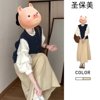 St. paul's small fragrant dress spring and autumn women's clothing 2025 new style for small people to wear with vest, half-length skirt suit, three-piece set, vest + shirt + skirt s size