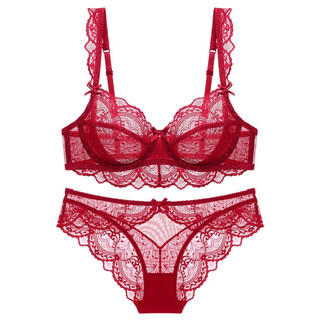 Adore autumn and summer european and american sexy underwear for women hollow sponge-free transparent lace underwear big breast showing small large size bra set burgundy set 80b