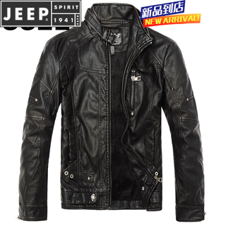 Jeep spirit autumn and winter haining motorcycle leather jacket men's pu fur one-piece leather jacket men's stand-up collar casual leather jacket youth jacket black 8822 xl 180/138-155jin jin equals 0.5 kg wear