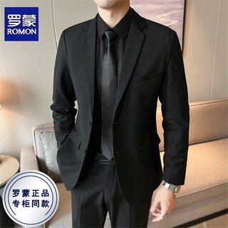Romon suit men's slim fit black casual business formal wear professional korean youth plus size groomsmen single piece suit men black suit (single piece) xl (suitable for 130-145 jin jin equals 0.5 kg)