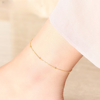 Canxian 18k gold anklet women's transfer beads small gold beads round beads adjustable rose gold color gold fashion au750 anklet 18k gold