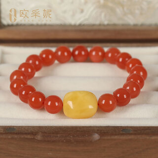 Oucerny yangliu nan red agate bracelet buddha bead full flesh persimmon red duobao bracelet for men and women with styled beeswax pendant