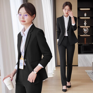 Jian ting black suit women's 2025 new small interview formal work wear professional women's suit jacket spring black suit + trousers l (101-110jin jin equals 0.5 kg)