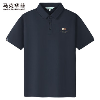 Mark huafei 7a antibacterial lapel short-sleeved polo shirt men's 2025 summer new trend embroidered t-shirt dark blue 102 xl 180