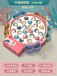 Kk electric rotating magnetic fishing toy children's early education thinking training music rotating large fishing plate gift red-large size with 24 fishes + 5 fishing rods color box rechargeable version rechargeable battery*2 charger*1 screwdriver*1