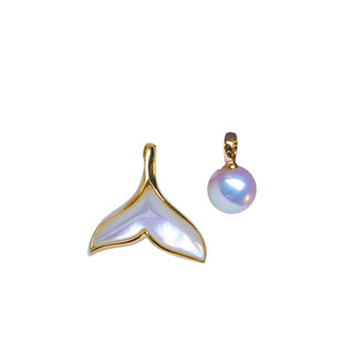 Junbu 18k gold natural mother-of-pearl japanese akoya seawater pearl pendant clavicle chain mermaid tail necklace i will have you for the rest of my life 18k gold fish tail + pearl pendant (free silver chain) 7-7.5mm