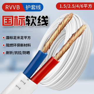 National standard sheathed wire rvvb household wire soft cord 1.52.5 4 6 square meters outdoor anti-freeze power cord cable white national standard 2 core 6 square meters with plug and socket 10 meters