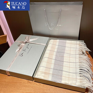 Woodpecker scarf for male and female couples birthday gift winter new 2024 plaid warm velvet scarf scarf to keep warm and fashionable apricot plaid tassel + gift box