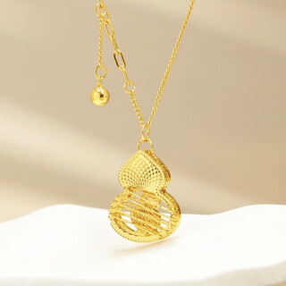 Shilian gold gourd necklace 24k gold plated hollow fulu clavicle chain pure gold pendant as a birthday gift for girlfriend and wife