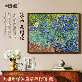 艺术家的礼物新品 梵高《鸢尾花》现代客厅玄关沙发背景墙装饰画数字油画版画 梵高-鸢尾花-M号：70*55cm 柚木框