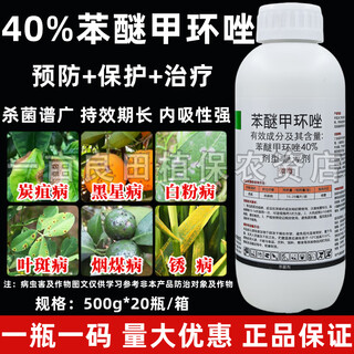 40%苯醚甲环唑杀菌剂炭疽叶斑病锈病白粉病黑斑病农药斑点落叶药 500g*2瓶