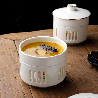 Ceramic stew pot, ginseng soup cup, gold-rimmed candle, heated fish maw, bird's nest cup, abalone shop high-end, one serving, ginseng cup - without lid, get 6 candles