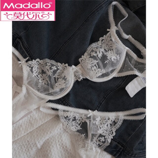 Modal french sexy lace underwear women's summer thin small breasts push-up steel ring mesh bra set spring and summer white set underwear is a thong 80a l=36bc