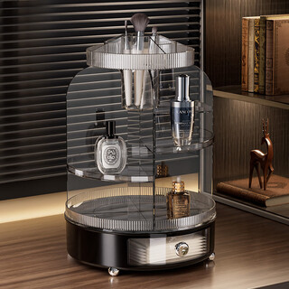 Kaman rotating cosmetic storage box 2025 new black high-end skin care product storage rack makeup brush bucket lipstick box rotating makeup box high style 1