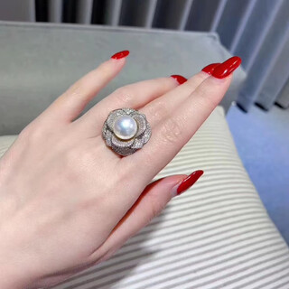 Shuque tahitian black pearl s925 silver fashionable round natural pearl ring seiko inlaid women's white pearl 14-14mm