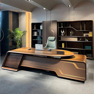 New chinese style solid wood boss desk chairman desk high-end bullet president desk simple modern executive desk 2.2 meters desk (ash wood)