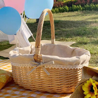 Lugeli willow woven picnic basket, outdoor shopping basket, woven hand basket, egg basket, grocery storage basket, fruit flower basket, wicker daisy picnic basket, large size