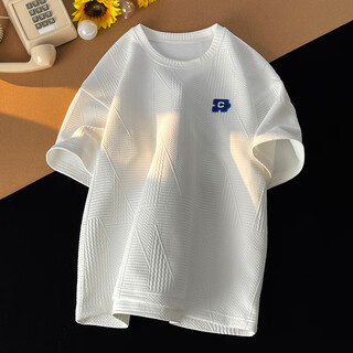 Dingfengbaoluo hong kong style short-sleeved t-shirt men's summer loose breathable letter embroidery lazy style inner top jc102 white xl