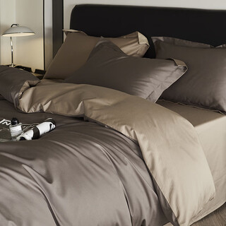 Light luxury four-piece set class a maternal and infant grade 180 count long-staple cotton 100% cotton solid color quilt cover sheet fitted sheet bedding set double--chestnut brown 1.8m sheet style quilt cover 200*230cm-four-piece set