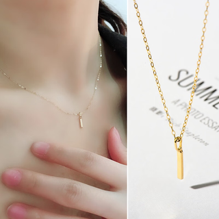 Ouyin high-end korean popular korean 14k gold necklace women's simple fashion strip glossy pendant clavicle chain set chain pendant