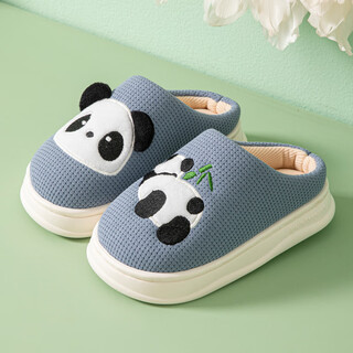 Robot pig children's cotton slippers anti-slip autumn and winter cartoon boy baby medium and large children indoor little boy girls home slippers gray size 26-27 inner length 16-17cm