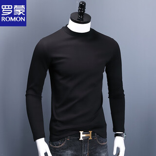 Romon half turtleneck bottoming shirt for men with slim fit mid-collar mercerized cotton top bottoming t-shirt long-sleeved thin sweatshirt black l 125-140jin jin equals 0.5 kg