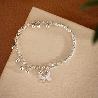 Library selection s925 silver bracelet bracelet for female students, small round ball, niche bell, butterfly anklet, chinese valentine's day gift for girlfriend, butterfly bracelet bracelet