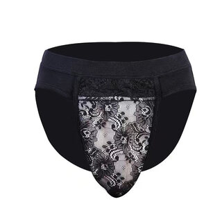 Kconerche aircraft cup underwear for work wear cross-dressing transvestite pants insertable wearable gay silicone men's imitation underwear black silicone insert l