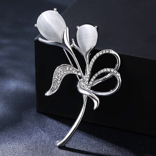 Woug fashion brooch for women's cardigan coat corsage shawl pin buckle atmospheric crystal korean style impatiens flower brooch silver