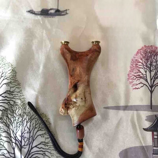 Yage pure handmade slingshot fire glazed solid wood aged old material root nodule carved elastic grade outdoor handle piece fire glazed root material copper head peach 120x55x13