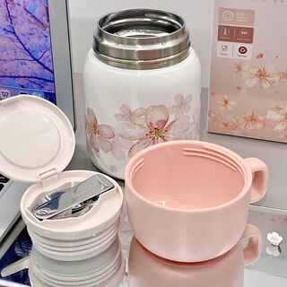 Stainless steel thermos cup, cherry blossom stew pot, portable tremella soup cup, healthy breakfast cup for office workers, simmering cup accessories, high-looking-316 inner tank, cherry blossom powder, free spoon 500ml