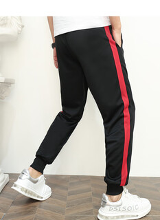 Navy blue two-striped leg-locked school uniform pants, customized plus fat plus size for boys and girls, black cotton polyester loose sports pants, navy blue wide red striped leg-locked s