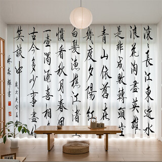 Zailu transparent calligraphy curtain gauze chinese ancient style calligraphy curtain new chinese style studio background gauze curtain calligraphy and painting study room linjiangxian width 3 meters * height 2.7 meters hook one piece