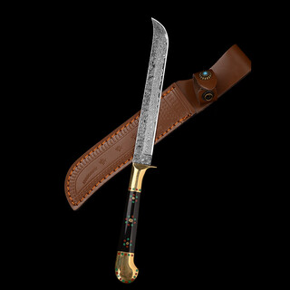 Damascus steel knife yingjisha knife high-end exquisite fruit knife sharp and high hardness static model toy meat-eating knife (colorful carved model) (free leather knife sheet) 60 or more x 13cm x 11cm