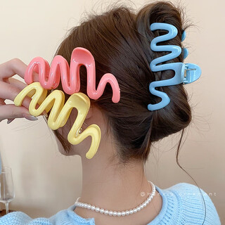 Jisenjia cream wave clip back of the head hair clip new high-end hair clip large shark clip ins hair accessory dopamine wave clip cream powder