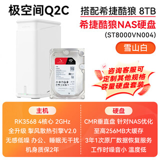 Qspace q2c nas quad-core dual-bay nas network storage intelligent ai entertainment audio-visual office home cloud server mobile phone tablet expansion suitable for iphone17 series q2c white with seagate coolwolf 8t*2 genuine equipment warranty two years hard drive three years