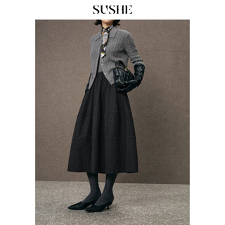 Sushe variations hepburn style heavy wool structured skirt elastic waist swing umbrella skirt women dark gray 160/68a(m)