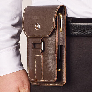 Tuzun's new mobile phone hanging leather case, belt waist bag, men's mobile phone bag, multi-functional waist bag, waterproof construction site mobile phone case, brown large size (can hold 7.5-inch mobile phone)