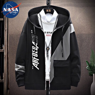 Nasawassup coat jacket men's autumn and winter korean version trendy contrast color splicing spring men's loose youth tops black regular xl (125-150jin jin equals 0.5kg)