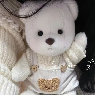 Rsrddy little bear cross-dressing doll jointed movable rag doll plush toy girls valentine's day children's birthday gift white sweater + overalls + white bear 30cm + small gift + write greeting card + send blush