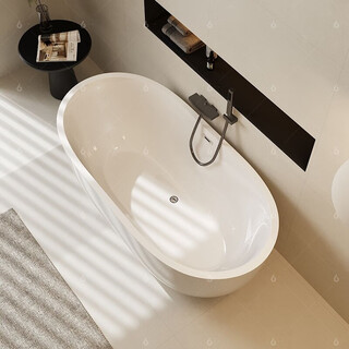 Jomoo's new bathroom household acrylic adult seamless integrated bed and breakfast hotel independent bathtub pearl white thickened bathtub + high-quality waterfall faucet 150cm long 70cm wide 60cm high