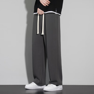 Fanta chinese cotton heavy hemming style spring and autumn men's straight casual sports trousers hong kong style loose anta 660 dark gray hailan s