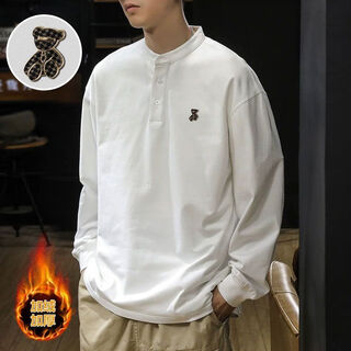 Yingtang autumn henry collar long sleeve t-shirt men's velvet large size polo bottoming shirt spring and autumn men's sweatshirt white velvet m recommendation-115jin jin is equal to 0.5 kg