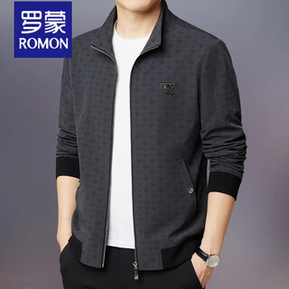 Romon jacket men's 2025 spring and autumn thin solid color high-end men's slim stand collar fashion plaid casual trendy jacket 2223 gray 2xl 180cm recommended 135-150jin jin is equal to 0.5 kg