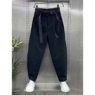 Kuraishi kazuki casual striped casual pants men's 2025 spring suit pants trendy harem pants loose tapered carrot pants black 32