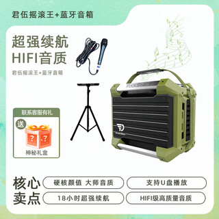 Dreamwave junwu bluetooth speaker rock king + high quality hifi subwoofer stereo outdoor stage roadshow square dance instrument guitar playing and singing live speaker for parents and elders military green speaker + single microphone + tray