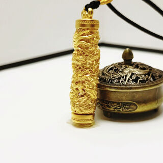 Kuang yi panlong pillar pendant zodiac pendant gold silver necklace ancient gold hollow pendant gift for men and women couple total weight 15g + gold weight 1g (delivered with braided rope)